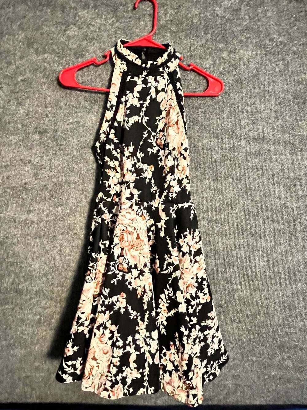 B.Darlin Black Floral Halter Dress 007-05